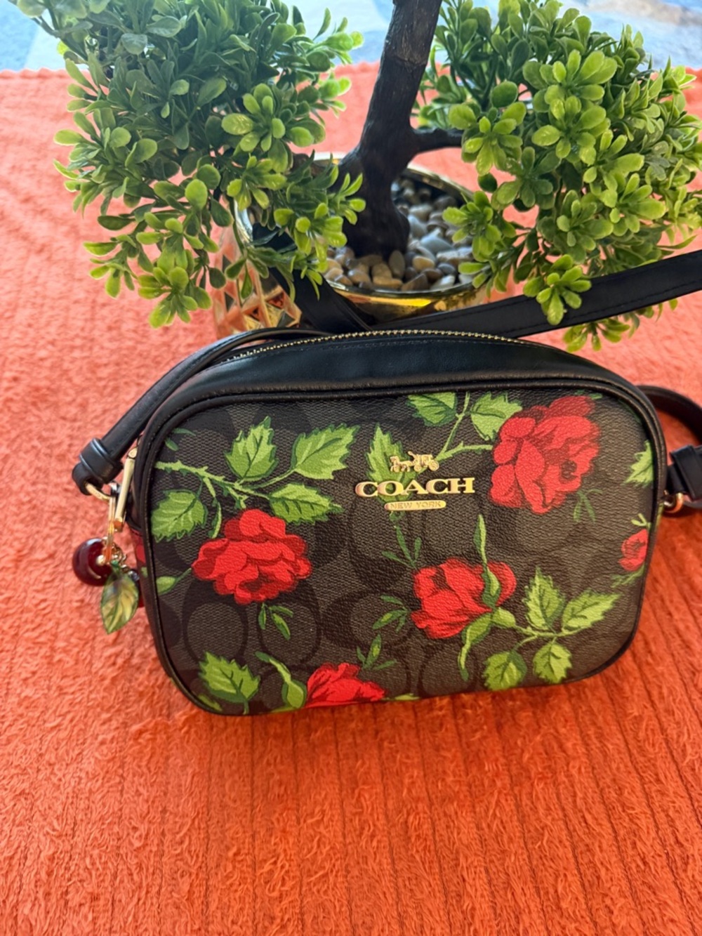 Coach Black Floral Crossbody Bag with Red Roses - Picture 4 of 15